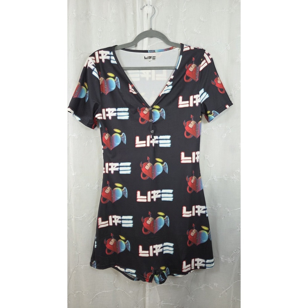 The MESSENGER  L.I.F.E Blue Red Heart Women's Romper M/L